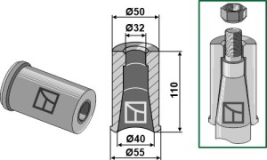 Entretoise à souder pour dent avec filet M30