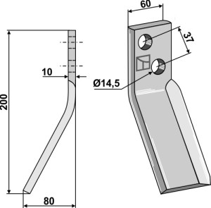 Dent rotative 200x60mm, gauche
