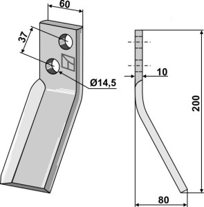 Dent rotative 200x60mm, droit