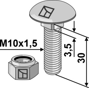 Boulon à tête bombée M10x1,5x30 avec écrou à freinage interne