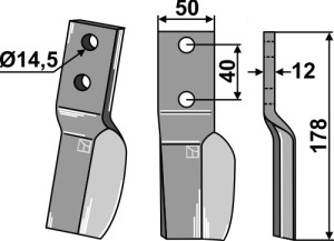 Dent rotative 178x50mm, droit