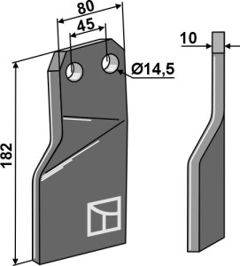 Dent rotative 182x80mm, droit