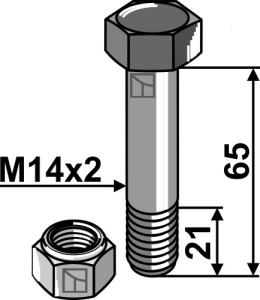 Zeskantbout M14x2x65 met borgmoer