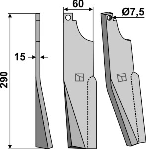 Dent rotative 290x60mm, gauche