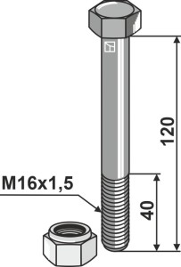 Zeskantbout M16x1,5x120 met borgmoer