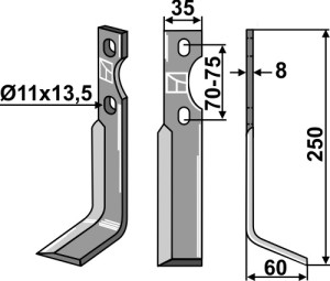 Dent rotative 250x35mm, droit