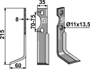 Dent rotative 215x35mm, gauche