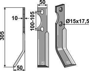 Dent rotative 305x50mm, gauche
