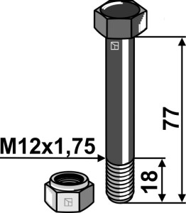 Zeskantbout M12x1,75x77 met borgmoer