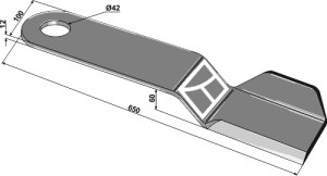 Mes 650x100mm, linkse uitvoering