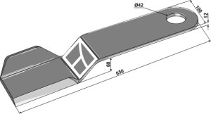 Mes 650x100mm, rechtse uitvoering