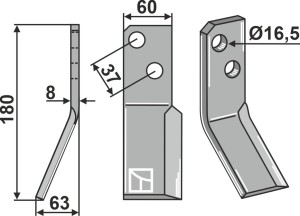 Dent rotative 180x60mm, gauche