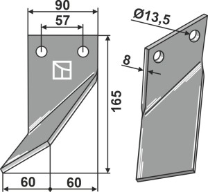 Dent rotative 210x90mm, gauche