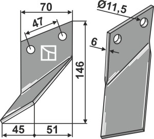Dent rotative 180x70mm, gauche