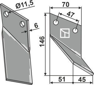 Dent rotative 180x70mm, droit