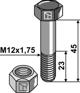 Zeskantbout M12x1,75x45 met borgmoer