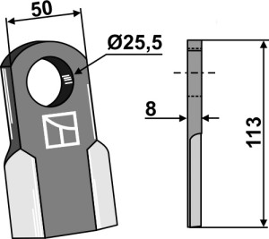 Recht mes 113x50mm