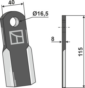 Recht mes 115x40mm
