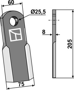 Recht mes 205x60mm