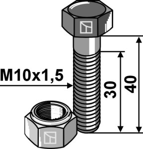 Boulon à tête hexagonale M10x1,5x40 avec écrou à freinage interne