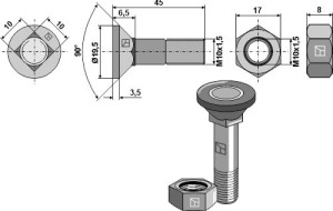 Ploegbout M10x1,5x45 met zeskantmoer