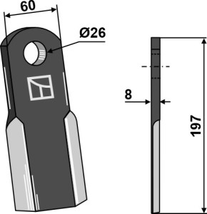 Recht mes 197x60mm