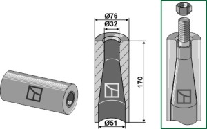 Entretoise à souder pour dent avec filet M28