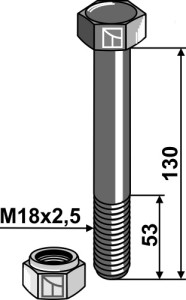 Zeskantbout M18x2,5x130 met borgmoer