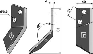 Couteau pour mélangeurs de fourrage, gauche