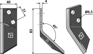 Couteau pour mélangeurs de fourrage, droit