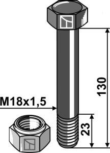 Zeskantbout M18x1,5x130 met borgmoer