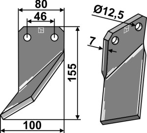 Dent rotative 155x80mm, gauche