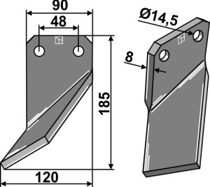 Dent rotative 185x90mm, gauche