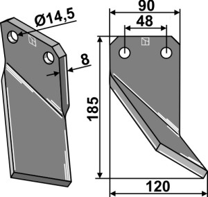 Dent rotative 185x90mm, droit