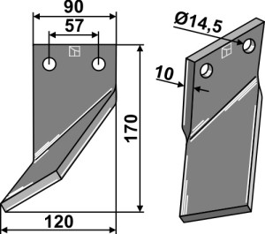 Dent rotative 170x90mm, gauche