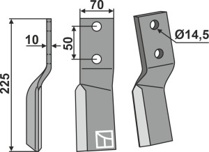 Dent rotative 225x70mm, gauche