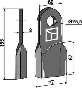Klepelmes 155x60mm, rechts