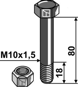Zeskantbout M10x1,5x80 met borgmoer