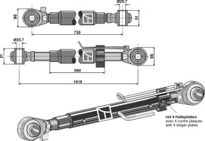 Topstang met geharde kogels M42x3