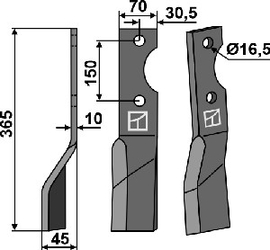 Dent rotative 365x70mm, gauche