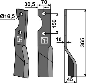Dent rotative 365x70mm, droit