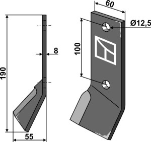 Klepelmes 190x60mm, rechts