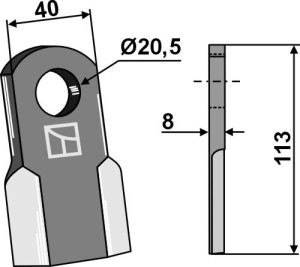 Recht mes 113x40mm