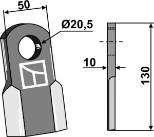 Recht mes 130x50mm