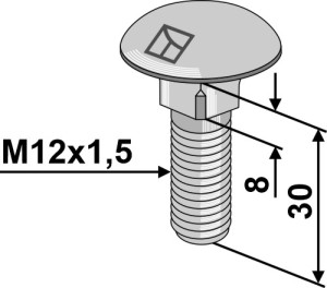 Boulon à tête bombée M12x1,5x30 sans écrou