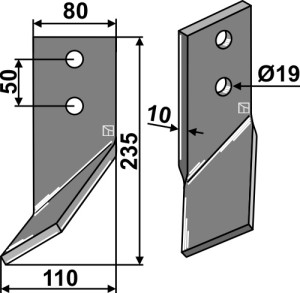 Dent rotative 235x80mm, droit