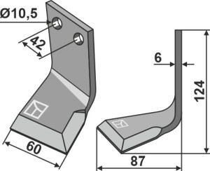 Dent rotative 124x60mm, gauche