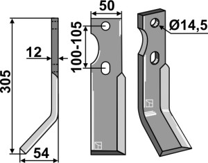 Dent rotative 305x50mm, gauche