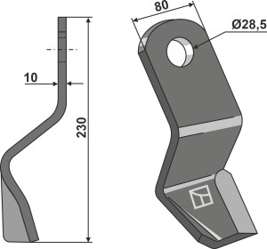 Mes 230x80mm, linkse uitvoering