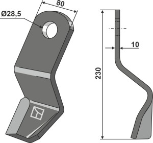 Mes 230x80mm, rechtse uitvoering